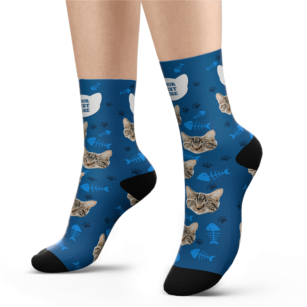 Custom Cat Happy Socks With Your Text - MyPhotoSocks