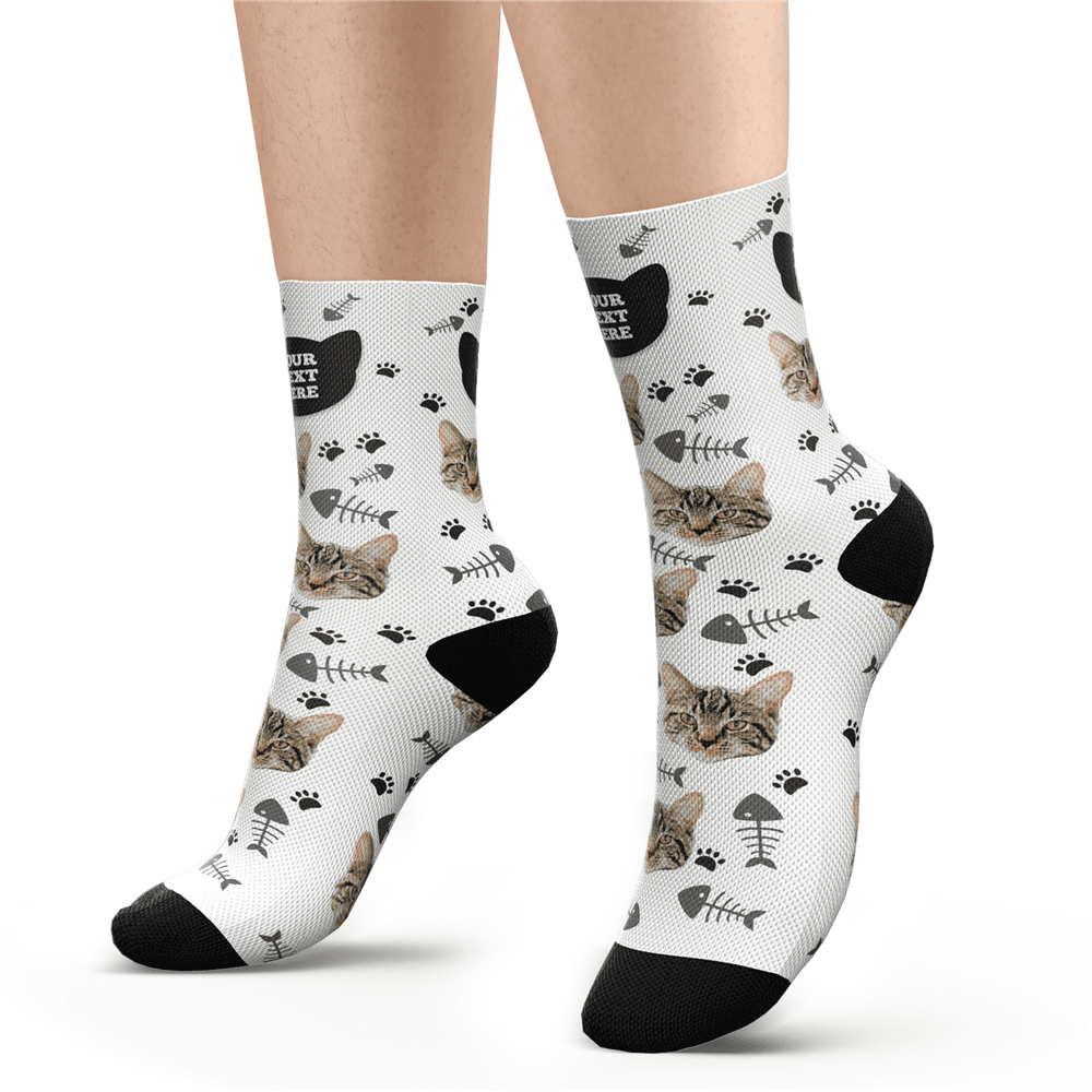 Custom Lovely Cat Photo Socks With Your Text - MyPhotoSocks
