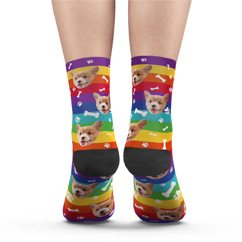 Custom Rainbow Socks Dog With Your Text  - MyFaceSocks