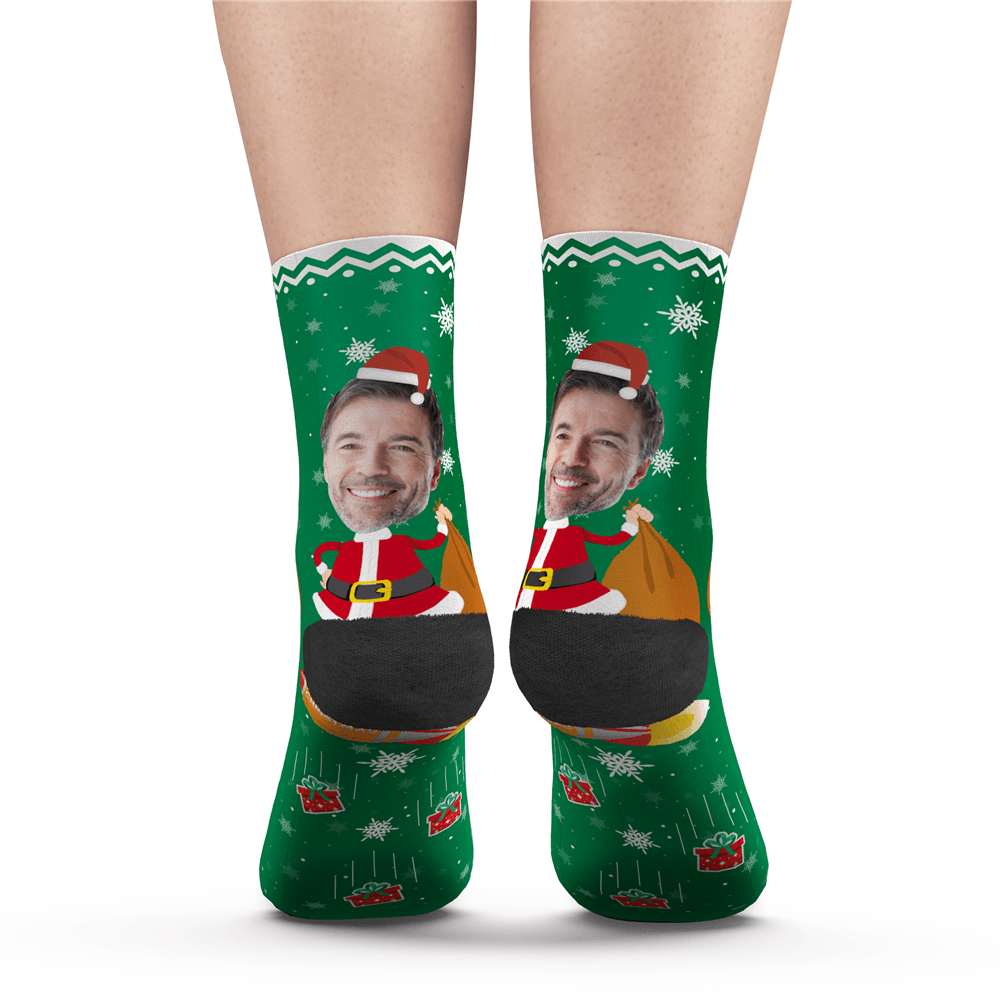 Custom Photo Socks Funny Christmas Santa Claus - MyPhotoSocks