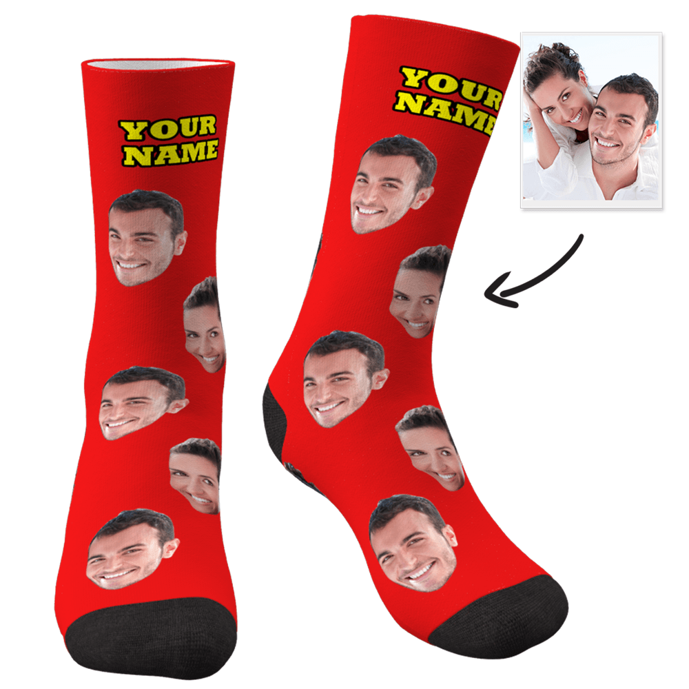 Custom Photo Face Socks With Your Text Colorful - MyPhotoSocks