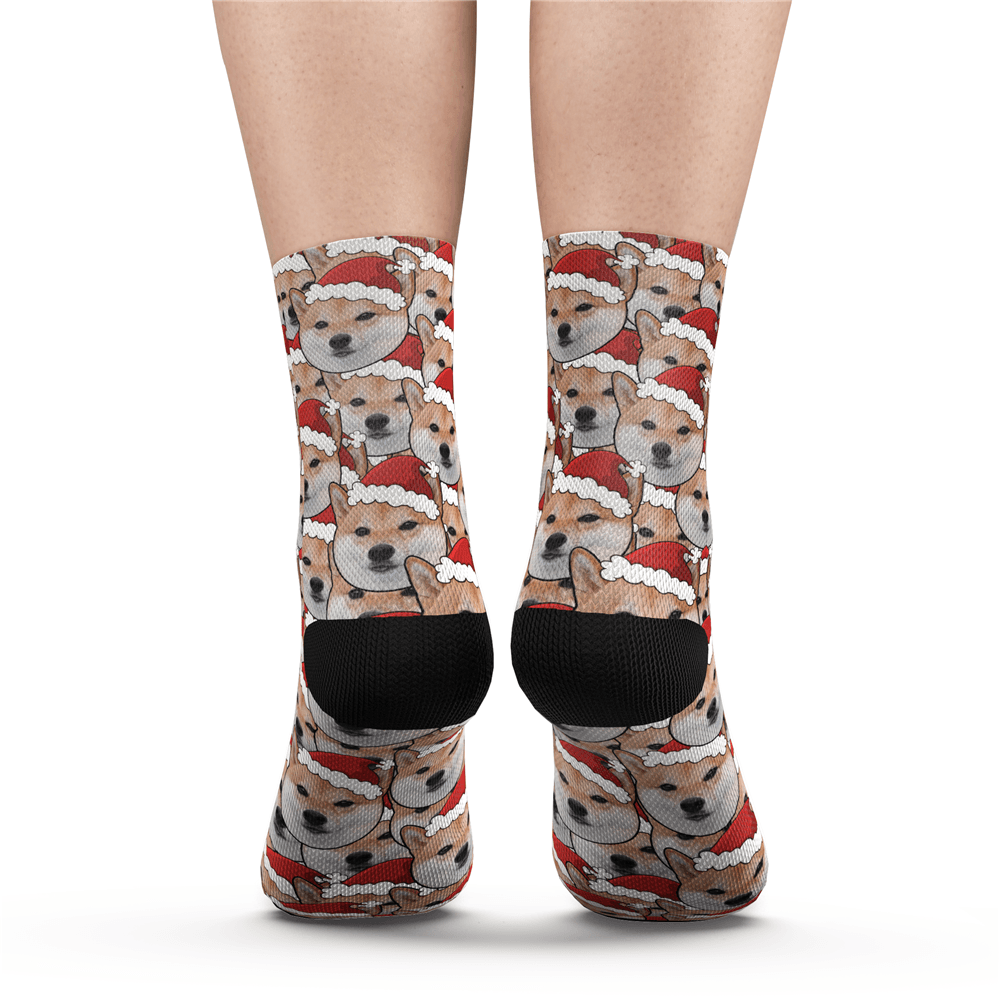 Custom Face Mash Dog Santa hat Socks - MyPhotoSocks