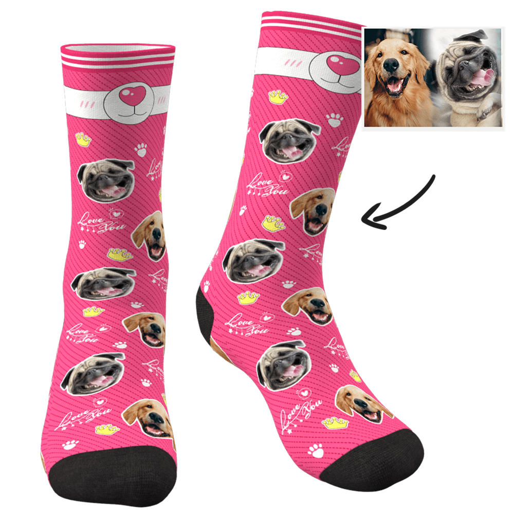 Custom Photo Socks Love You Dog With Your Text - MyPhotoSocks