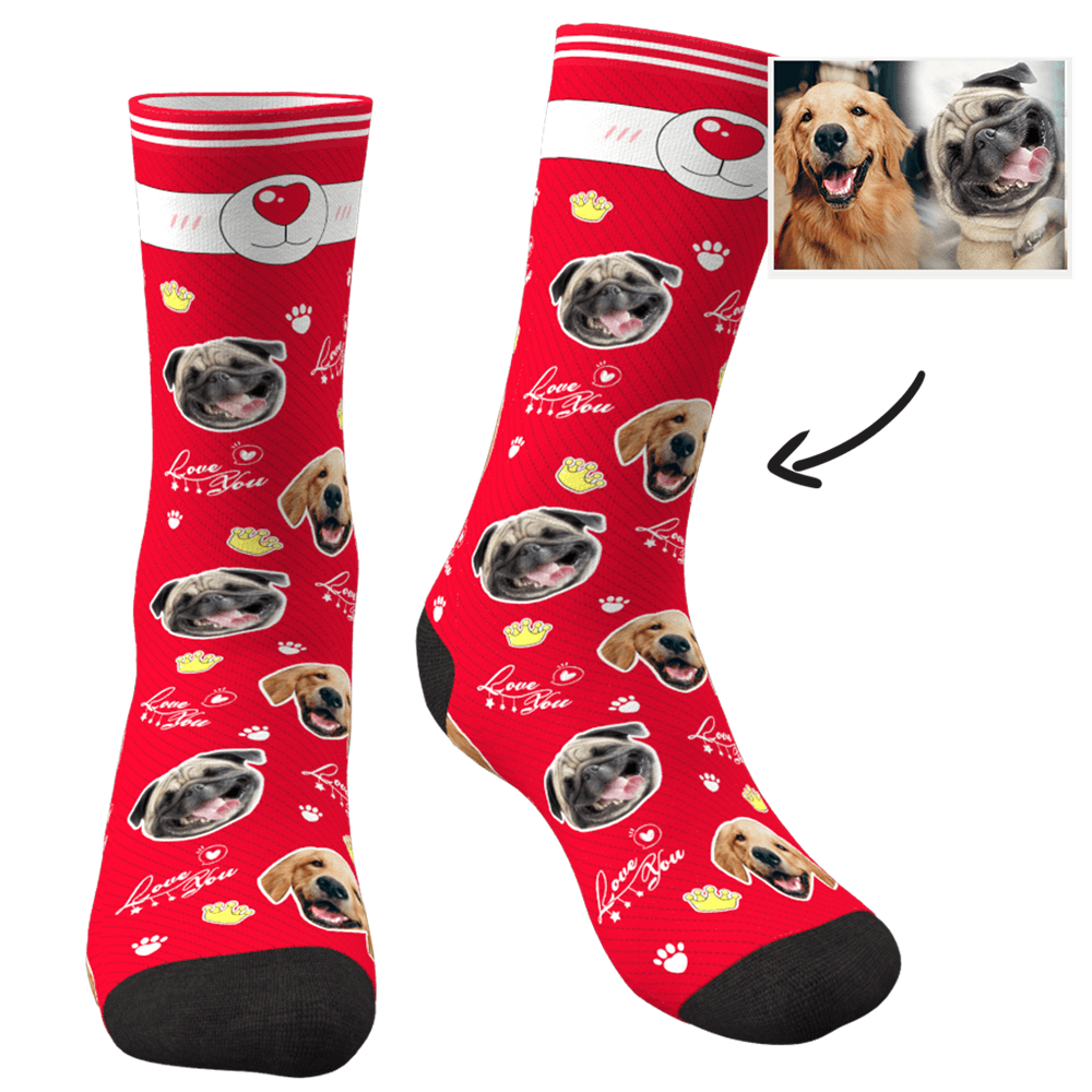 Custom Photo Socks Love You Dog With Your Text - MyPhotoSocks