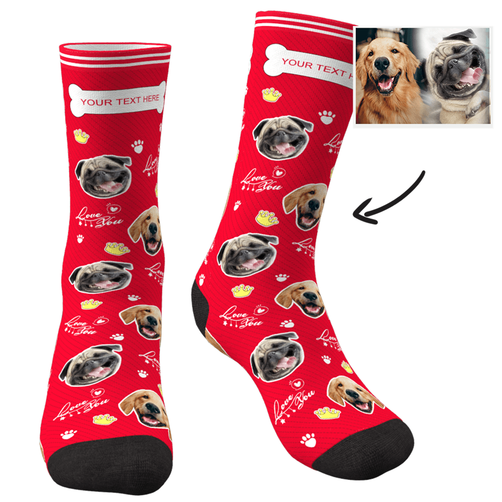 Custom Photo Socks Love You Dog With Your Text - MyPhotoSocks