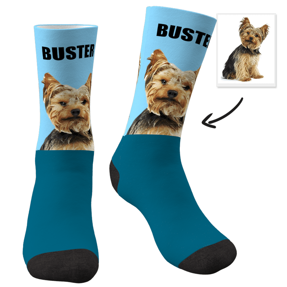 Custom Photo Dog Socks Painted Art Portrait With Your Text - MyPhotoSocks