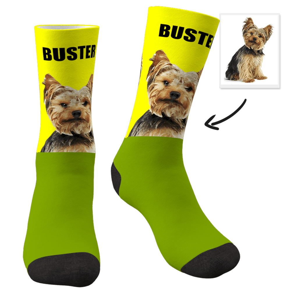 Custom Photo Dog Socks Painted Art Portrait With Your Text - MyPhotoSocks