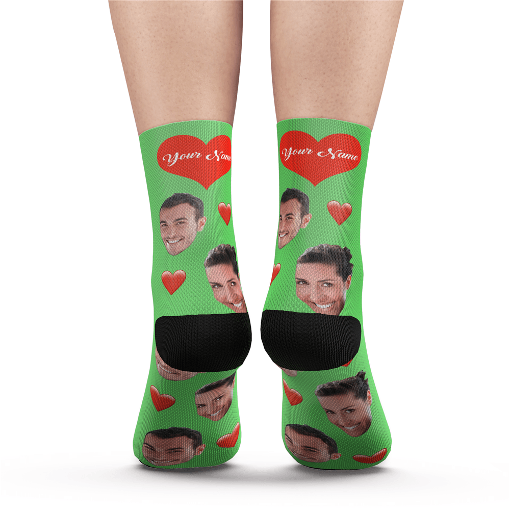 Custom Photo Heart Socks With Your Text - MyPhotoSocks