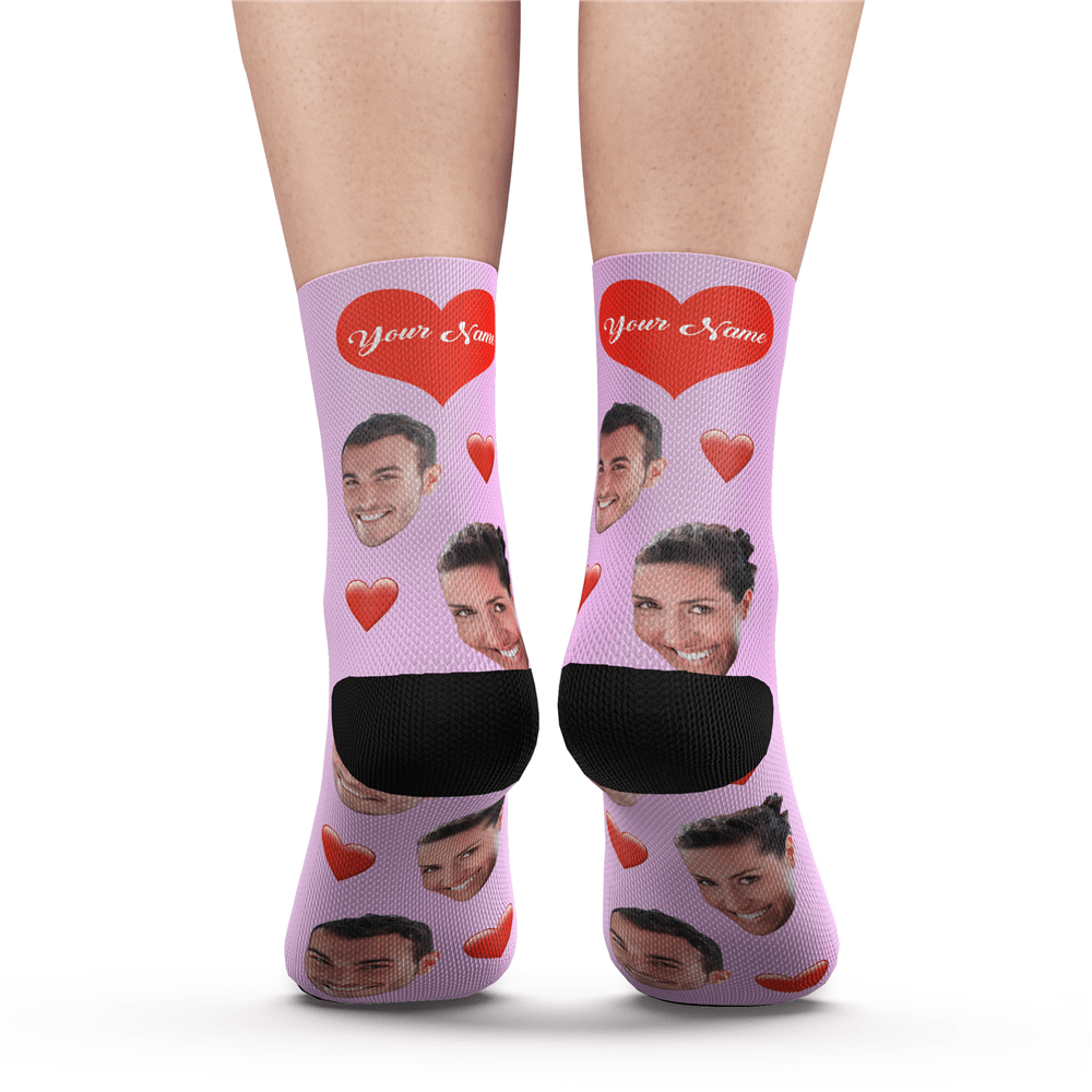 Custom Photo Happy Heart Socks With Your Text - MyPhotoSocks