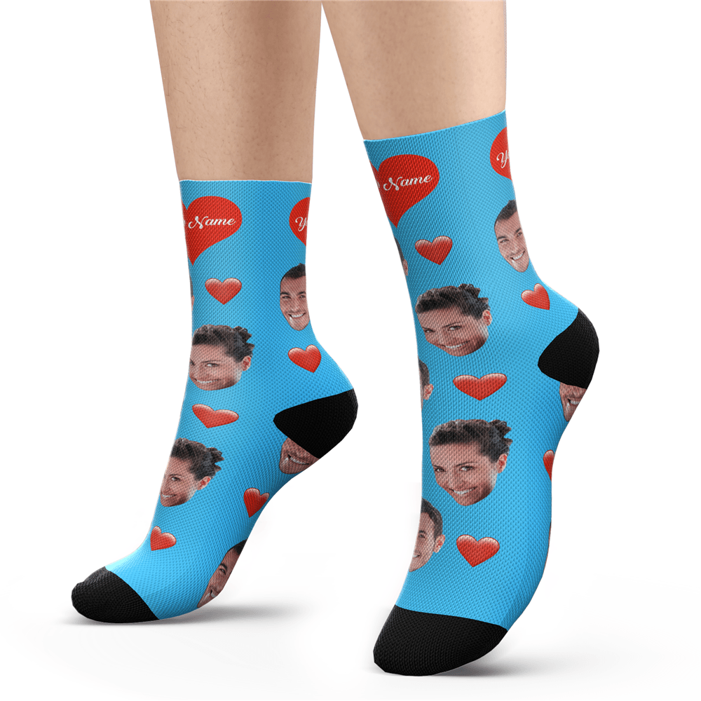 Custom Photo Heart Socks With Your Text - MyPhotoSocks