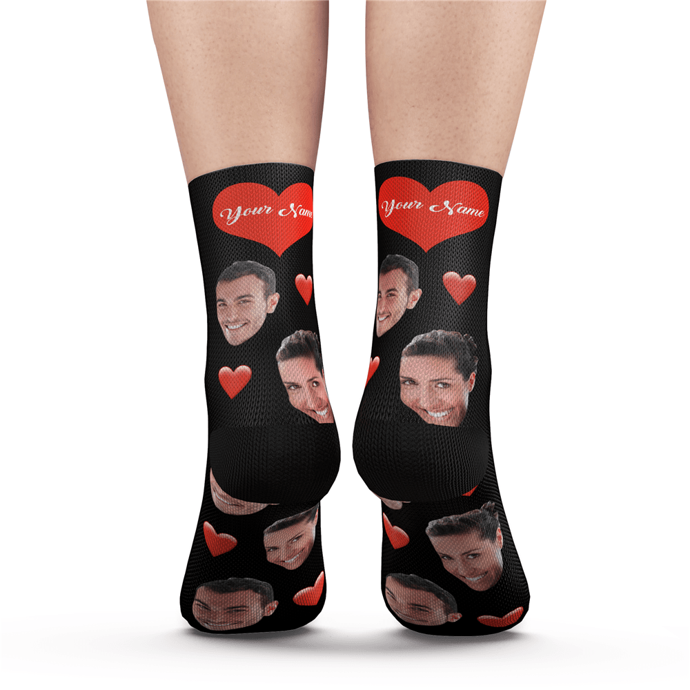 Custom Photo Heart Socks With Your Text - MyPhotoSocks