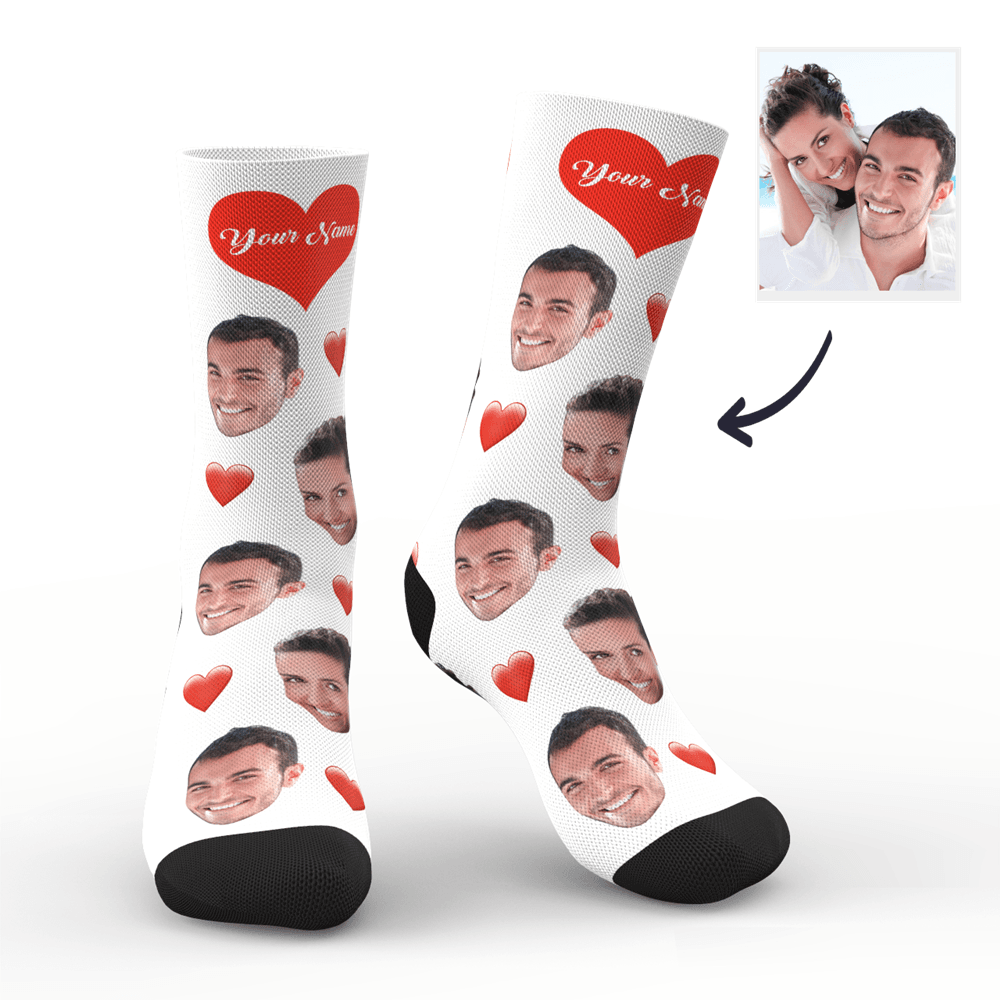 Custom Photo Socks With Your Text Heart - MyPhotoSocks