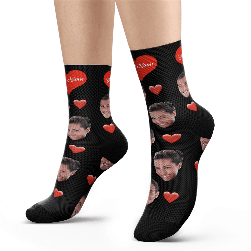 Custom Photo Heart Socks With Your Text - MyPhotoSocks