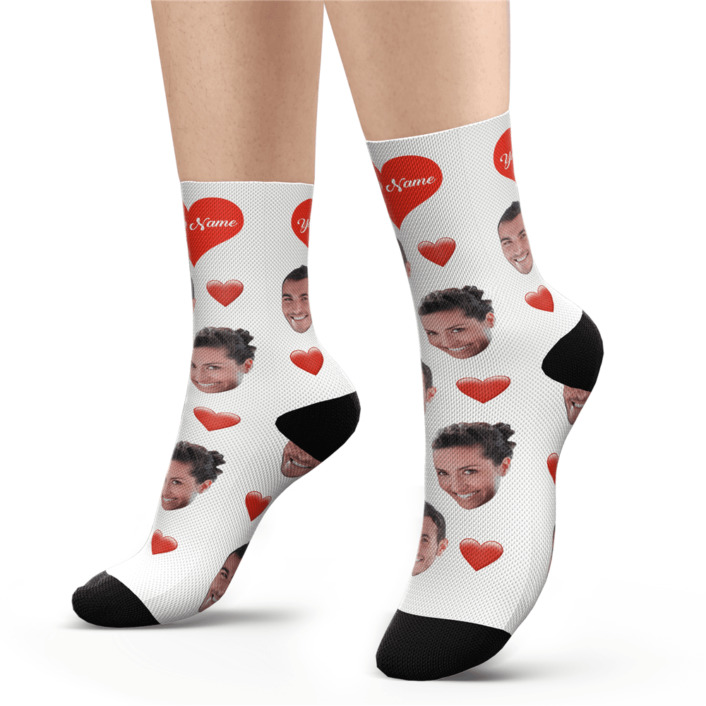 Custom Photo Heart Socks With Your Text - MyPhotoSocks