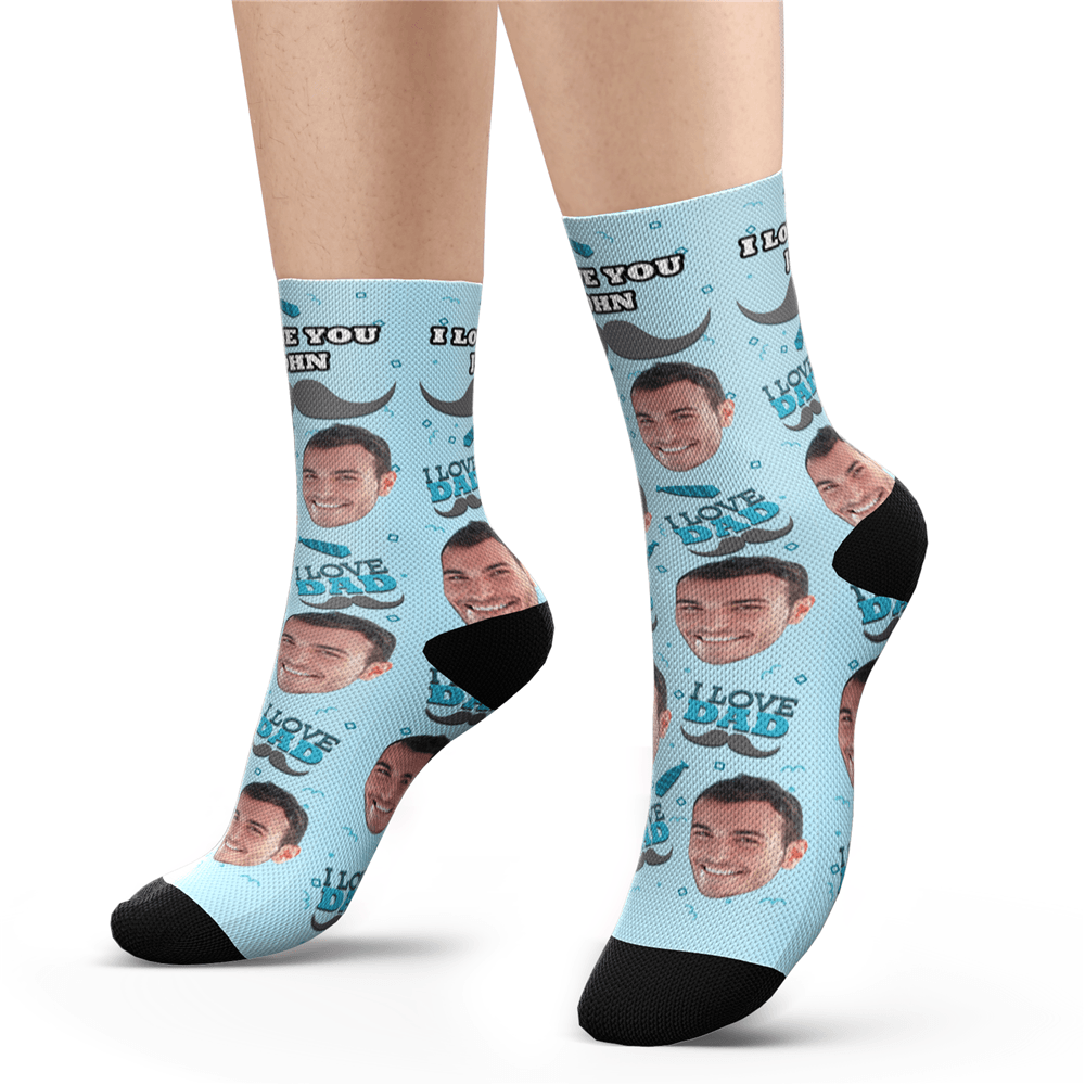 Custom Photo Socks With Your Text - I Love Dad Face Socks