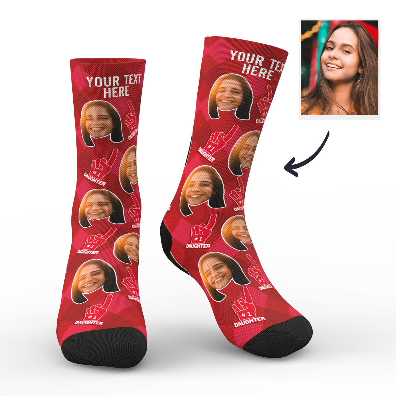 Custom Photo Socks #1 Daughter Fan With Your Text-MyPhotoSocks