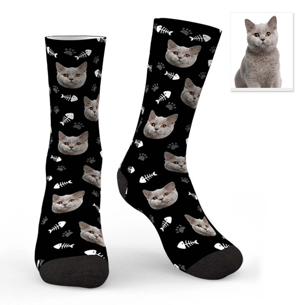 Custom Lovely Cat Socks With Your Text - Cat Face Socks