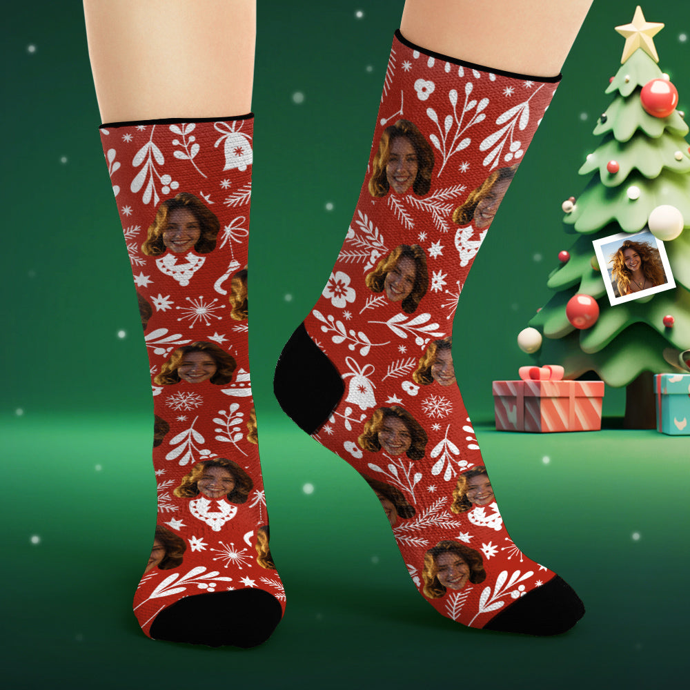 Custom Face Socks Personalized Photo Red Socks Christmas Gifts - MyPhotoSocks