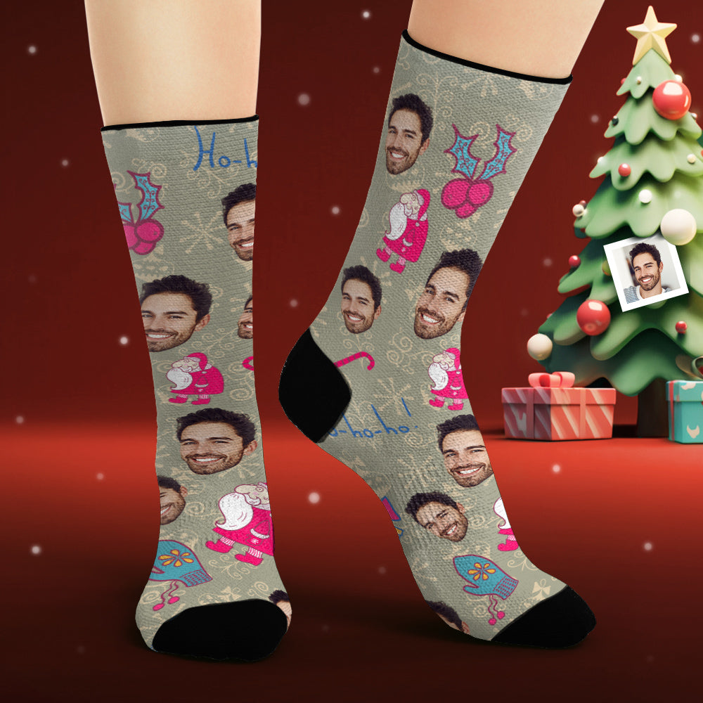 Custom Face Socks Personalized Photo Socks Funny Santa Claus Merry Christmas - MyPhotoSocks