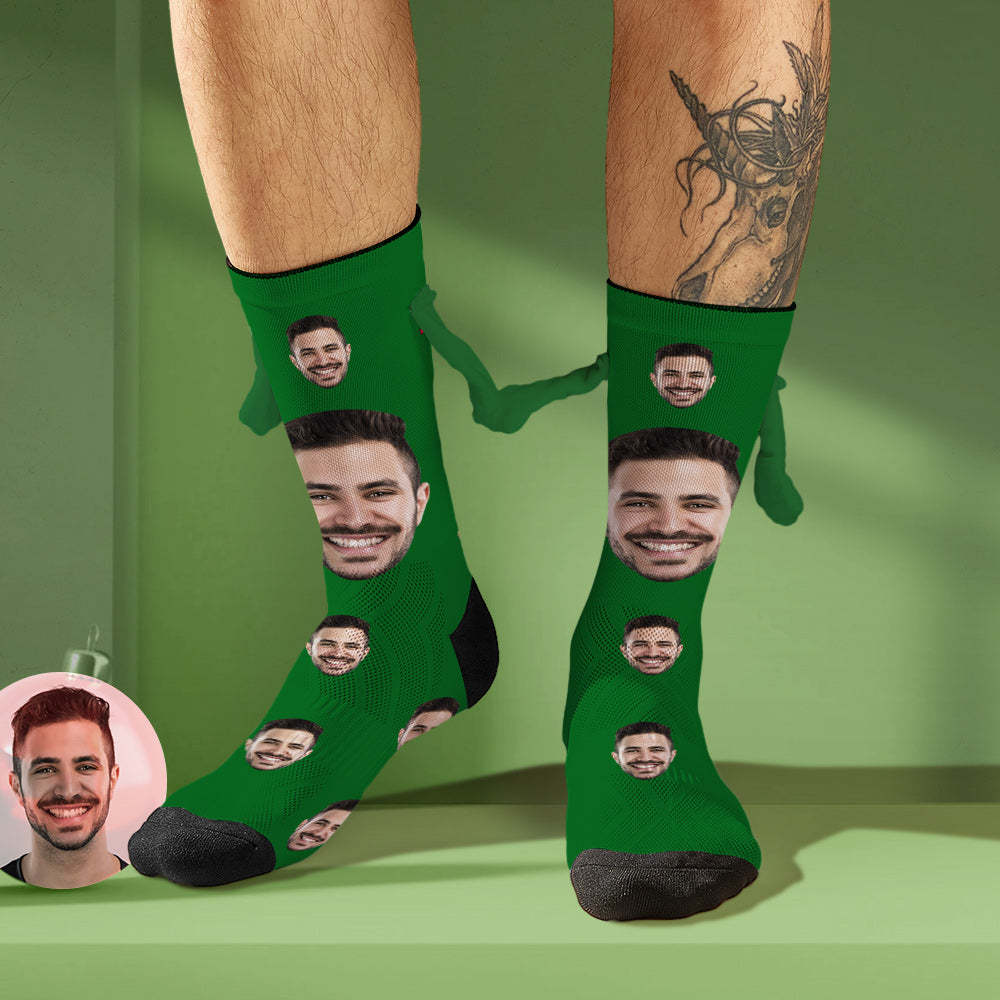 Custom Face Socks Magnetic Holding Hands Socks Funny Doll Mid Tube Socks Christmas Gifts - MyPhotoSocks