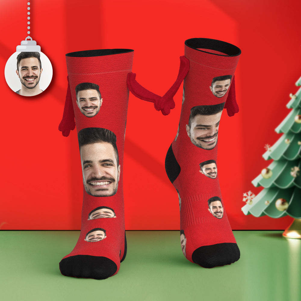 Custom Face Socks Magnetic Holding Hands Socks Funny Doll Mid Tube Socks Christmas Gifts - MyPhotoSocks