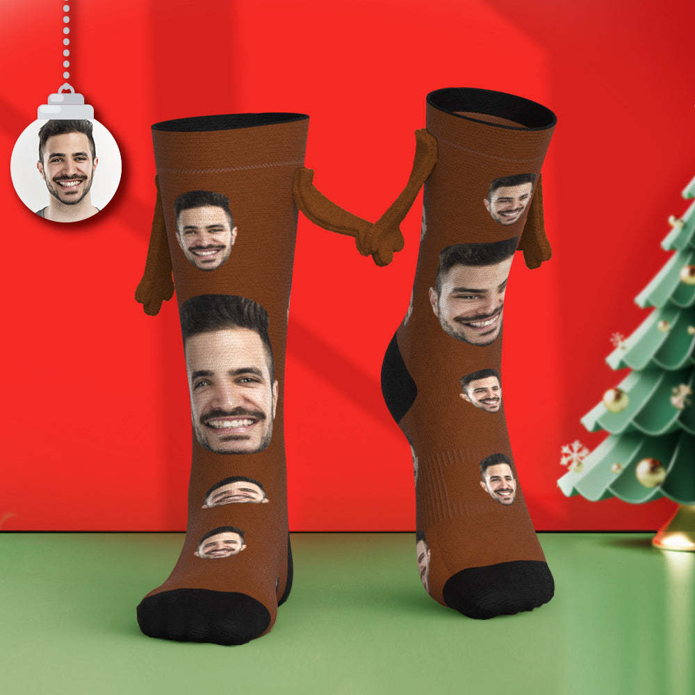 Custom Face Socks Magnetic Holding Hands Socks Funny Doll Mid Tube Socks Christmas Gifts - MyPhotoSocks
