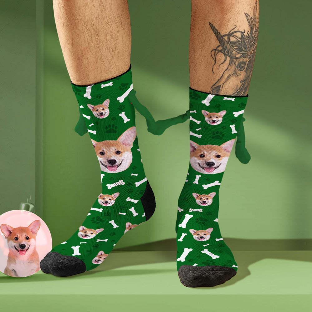 Custom Dog Face Socks Funny Doll Mid Tube Socks Magnetic Holding Hands Socks Christmas Gifts - MyPhotoSocks