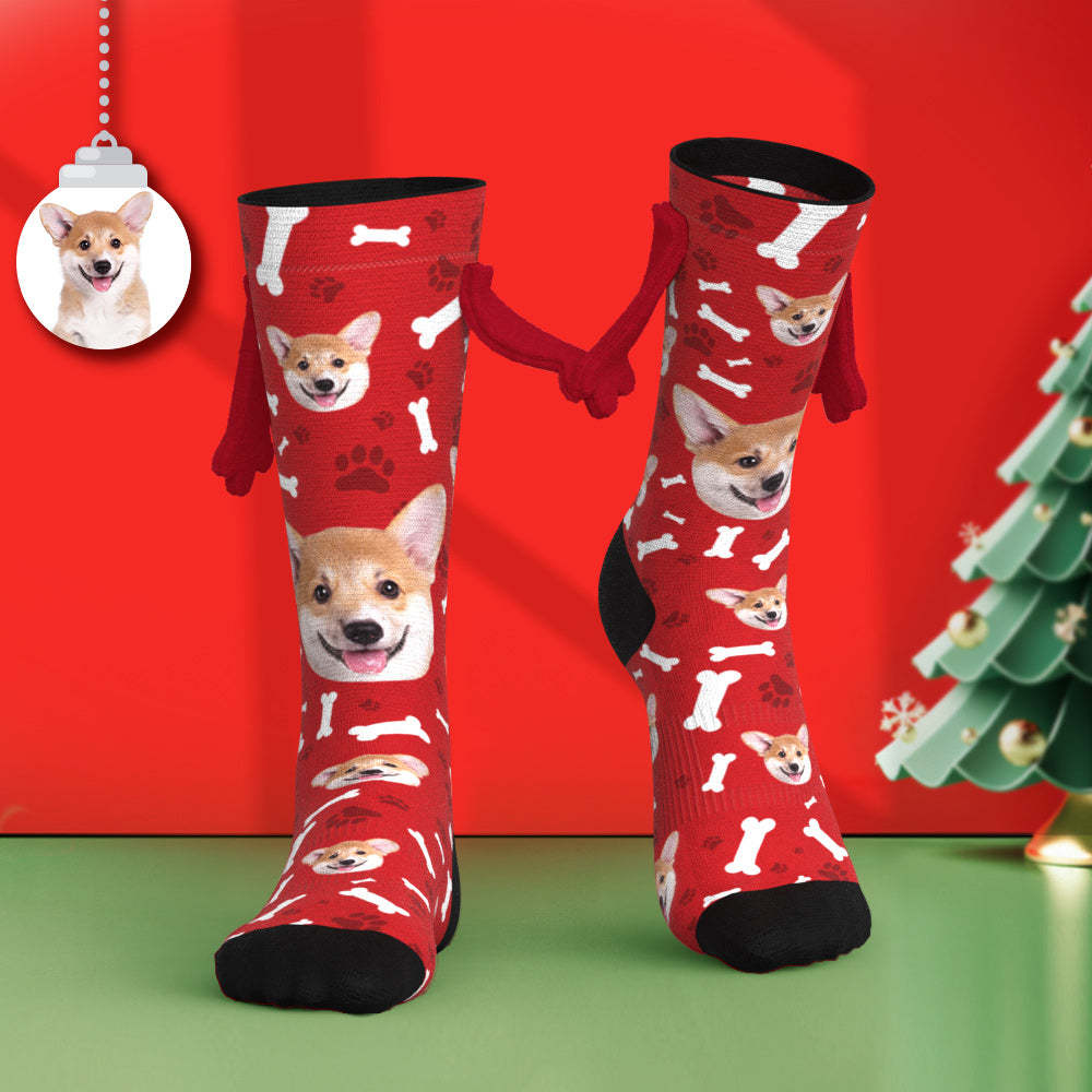 Custom Dog Face Socks Funny Doll Mid Tube Socks Magnetic Holding Hands Socks Christmas Gifts - MyPhotoSocks