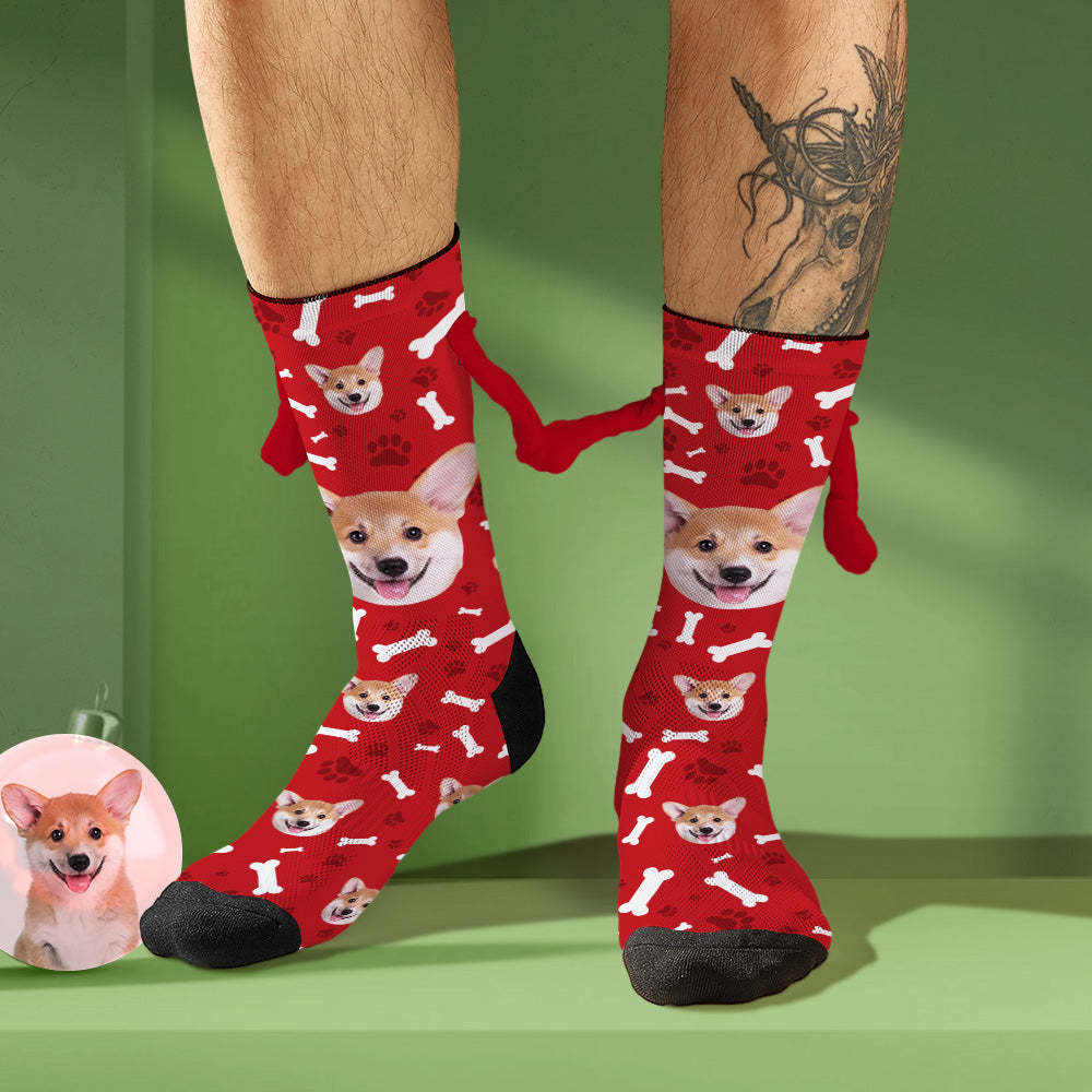 Custom Dog Face Socks Funny Doll Mid Tube Socks Magnetic Holding Hands Socks Christmas Gifts - MyPhotoSocks