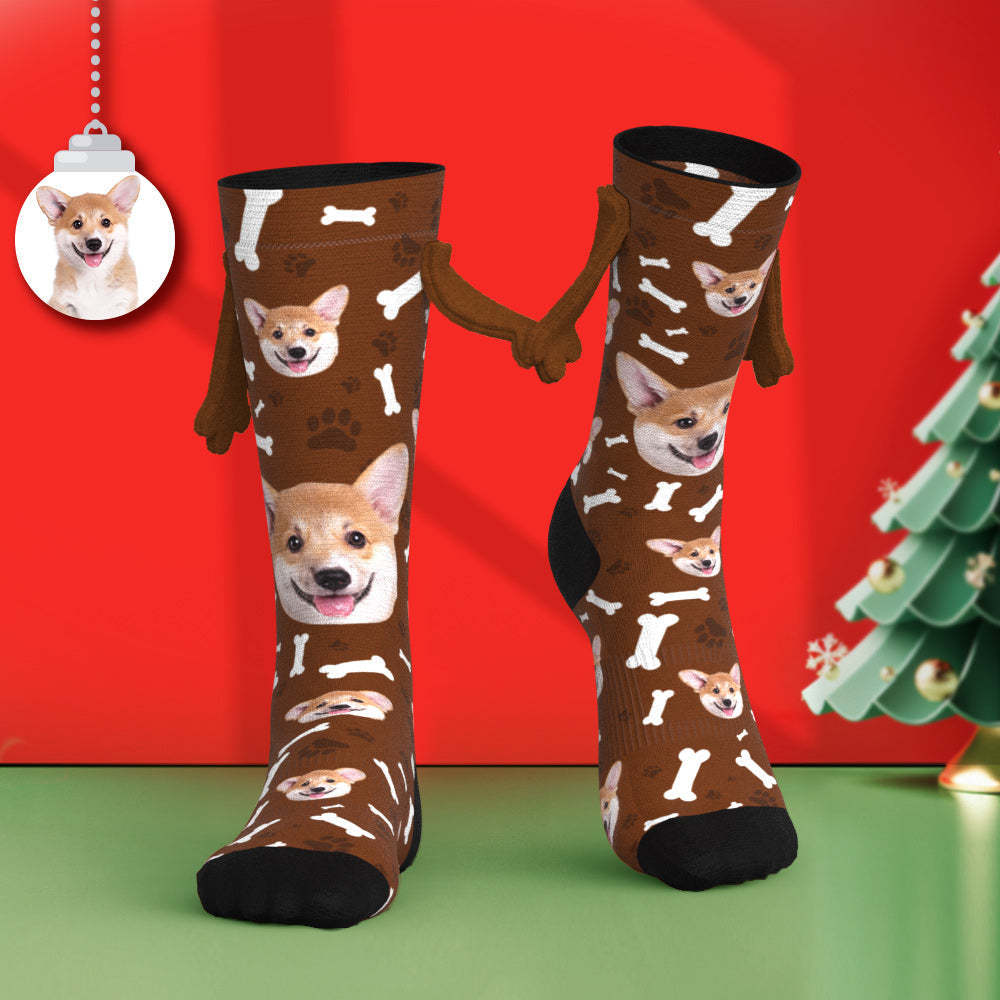Custom Dog Face Socks Funny Doll Mid Tube Socks Magnetic Holding Hands Socks Christmas Gifts - MyPhotoSocks