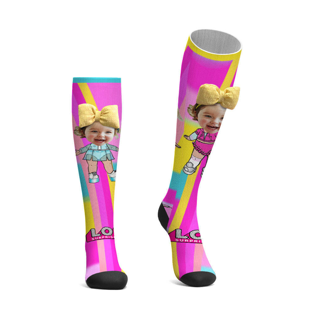 Custom Face Socks Knee High Socks 3D Cute Bow Cartoon Socks - MyPhotoSocks