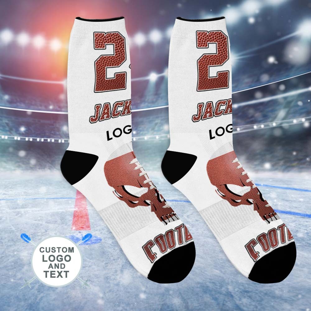 Custom Breathable Face Socks American Football And Skull Winter Sports Socks