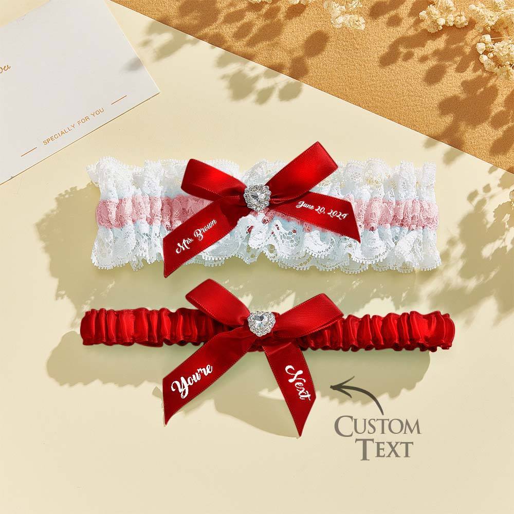Personalized Bridal Garter Set With White Lace You're Next Bridal Garter Set Gift for Bride - MyPhotoSocks