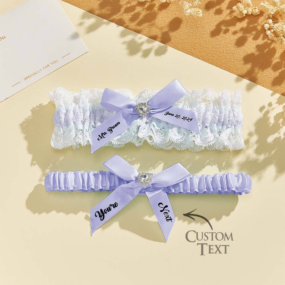 Personalized Bridal Garter Set With White Lace You're Next Bridal Garter Set Gift for Bride - MyPhotoSocks
