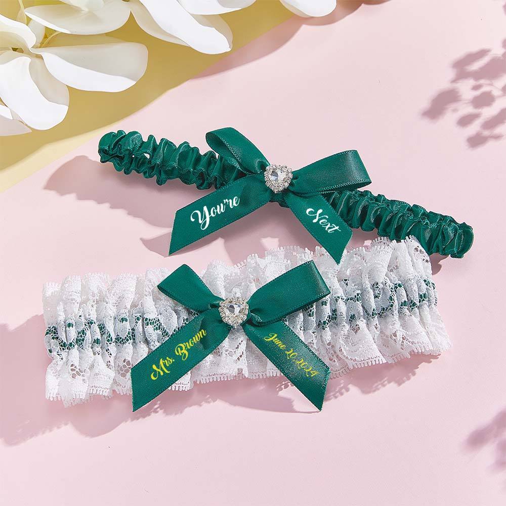 Personalized Bridal Garter Set With White Lace You're Next Bridal Garter Set Gift for Bride - MyPhotoSocks