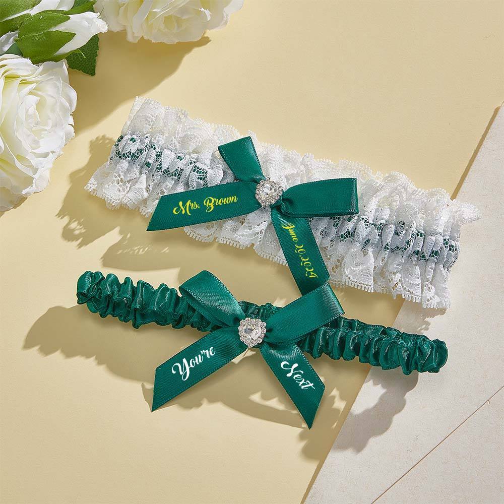 Personalized Bridal Garter Set With White Lace You're Next Bridal Garter Set Gift for Bride - MyPhotoSocks
