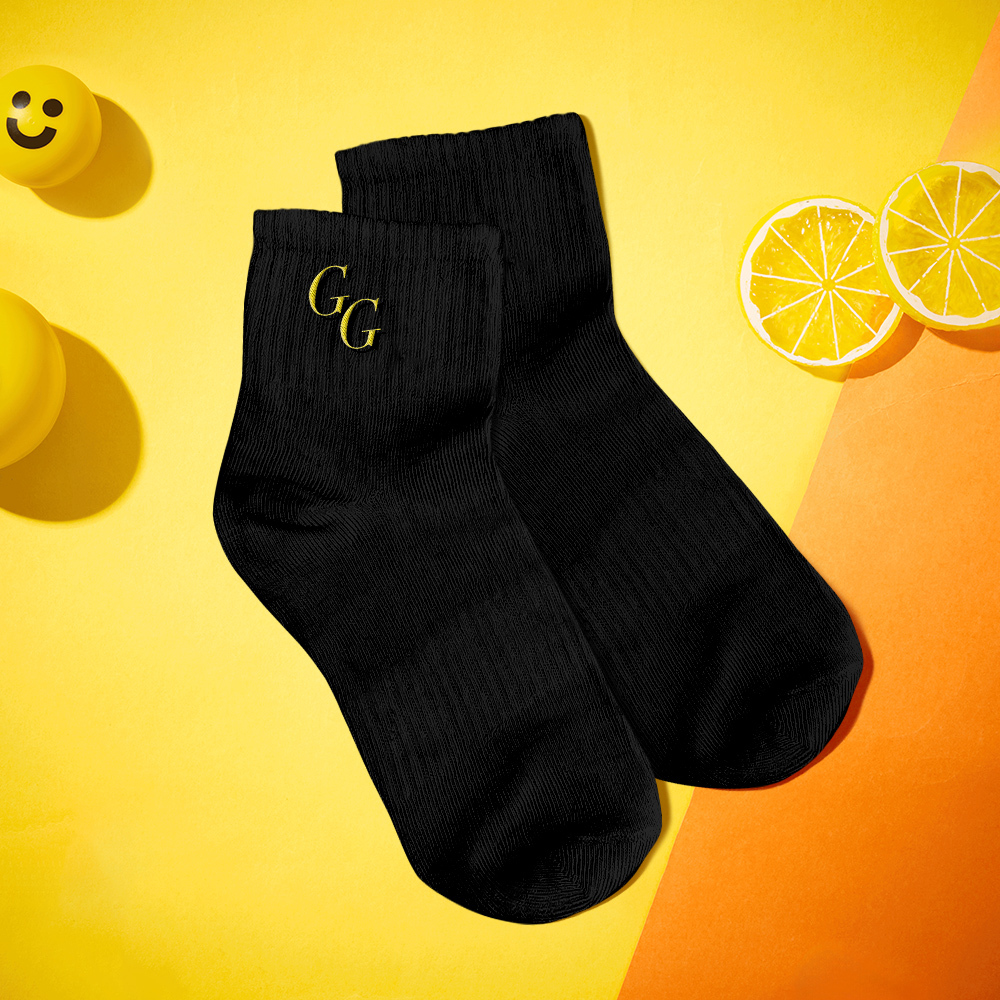 Personalised Initial Socks - Custom Embroidered Letter on Soft Cotton Crew Socks