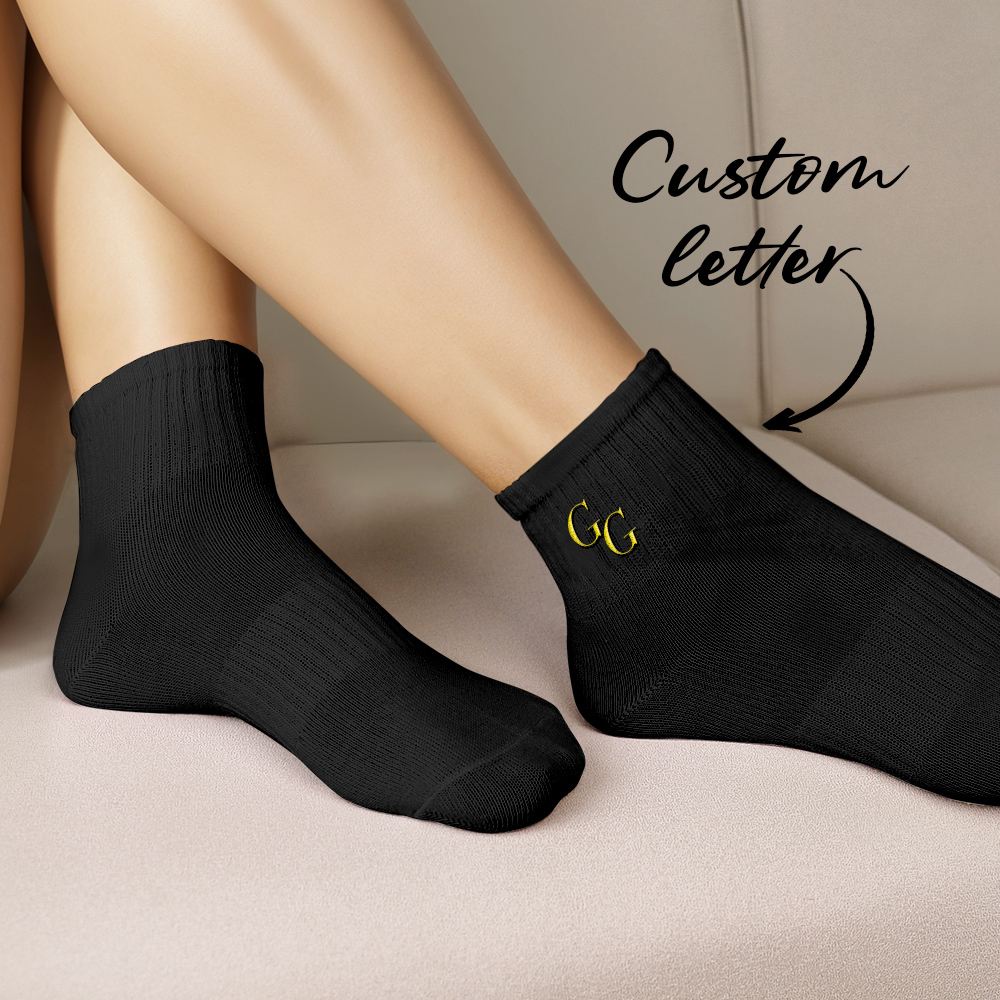 Personalised Initial Socks - Custom Embroidered Letter on Soft Cotton Crew Socks