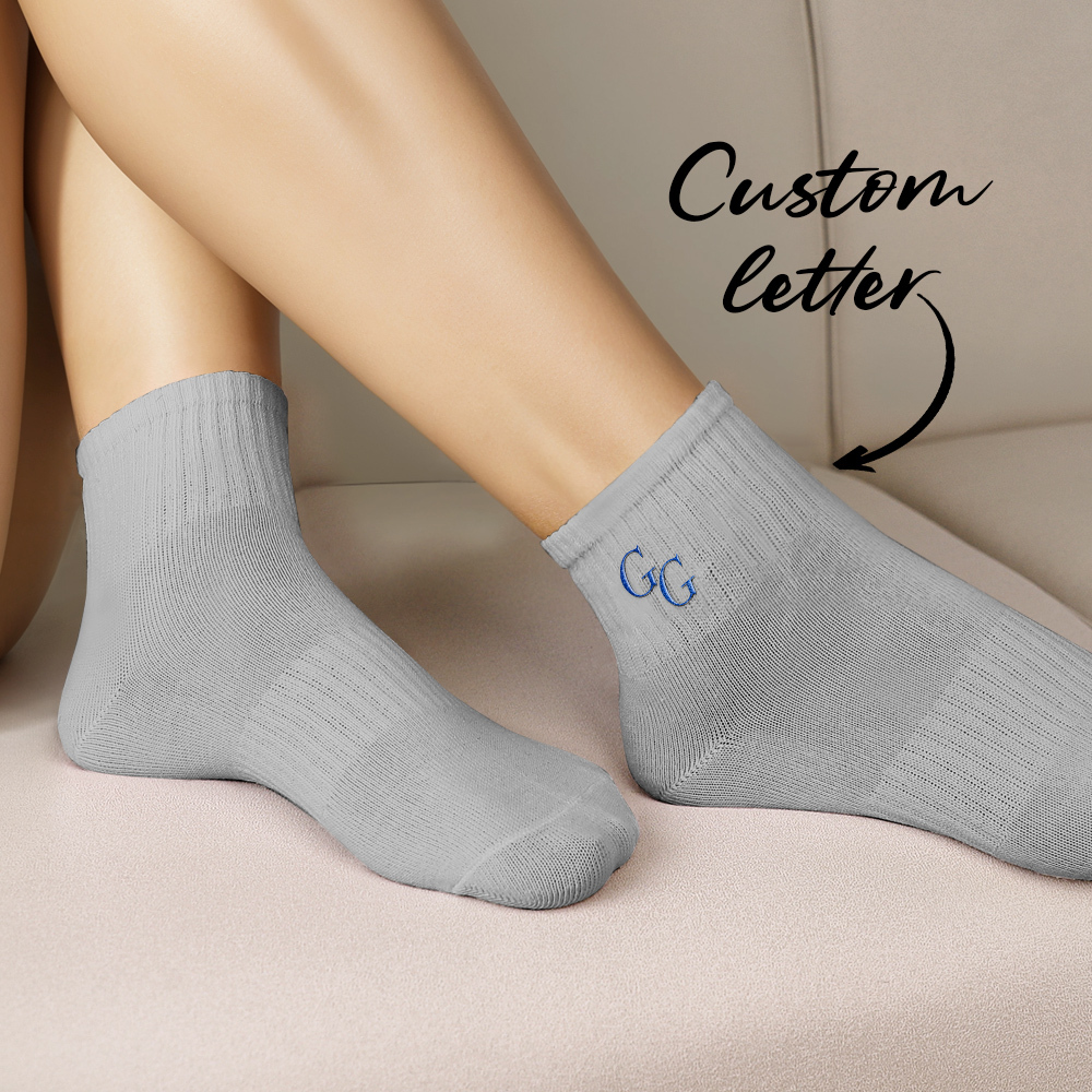 Personalised Initial Socks - Custom Embroidered Letter on Soft Cotton Crew Socks
