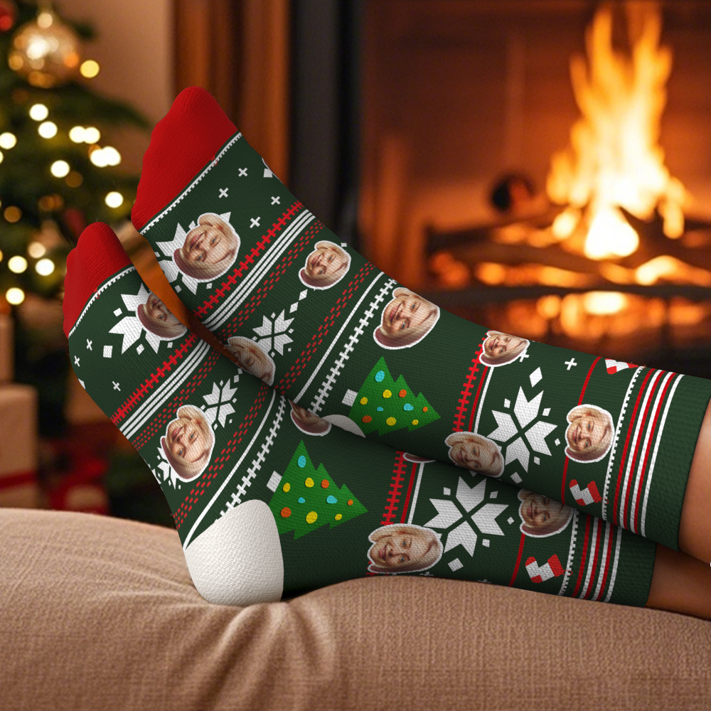 Chrismas Socks Custom Full Face Photo Socks Personalized Funny Custom Design Best Gift Idea for Xmas Multicolor - MyPhotoSocks