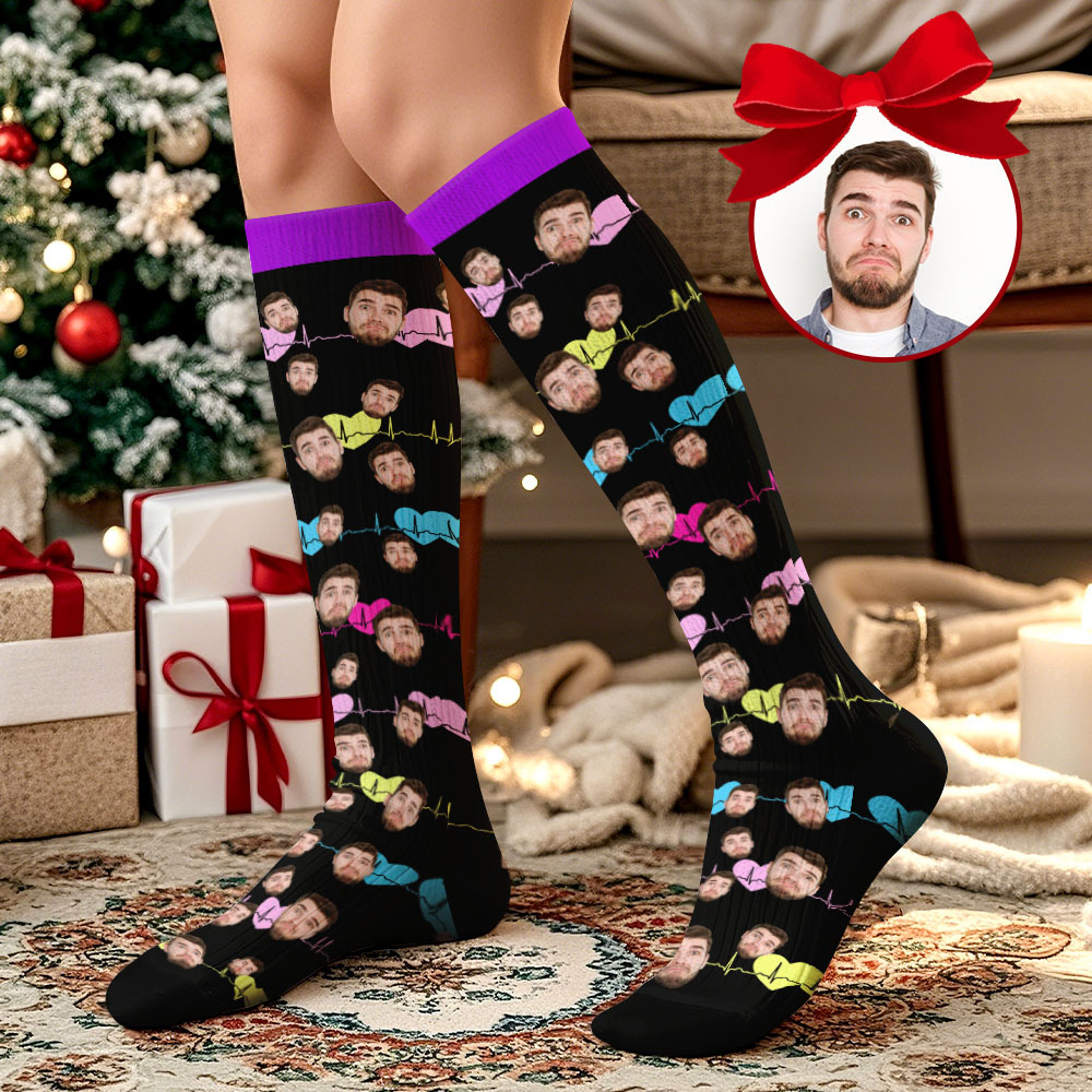 Christmas Gifts Custom Face Knee High Socks Personalized Socks Merry Christmas - MyPhotoSocks