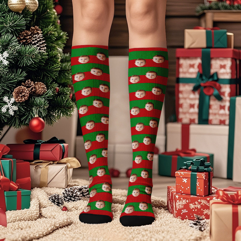 Christmas Gifts Custom Face Knee High Socks Personalized Socks Merry Christmas - MyPhotoSocks