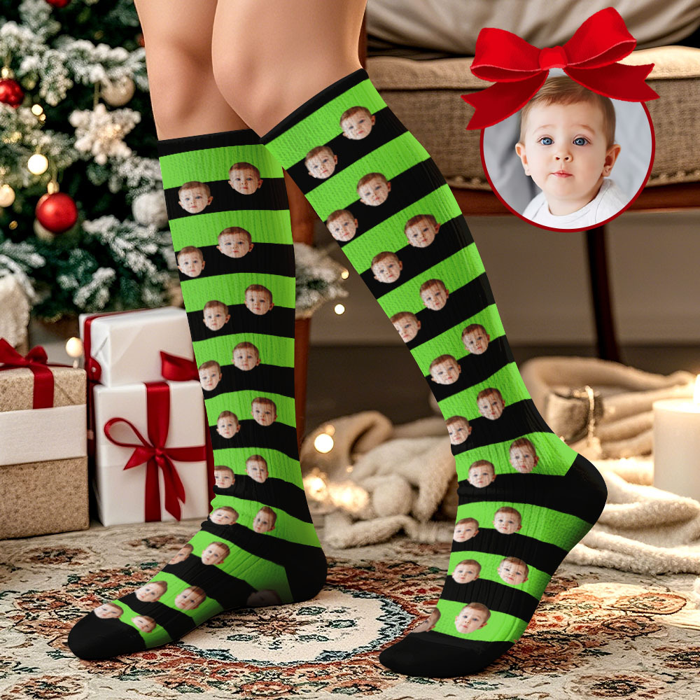Christmas Gifts Custom Face Knee High Socks Personalized Socks Merry Christmas - MyPhotoSocks