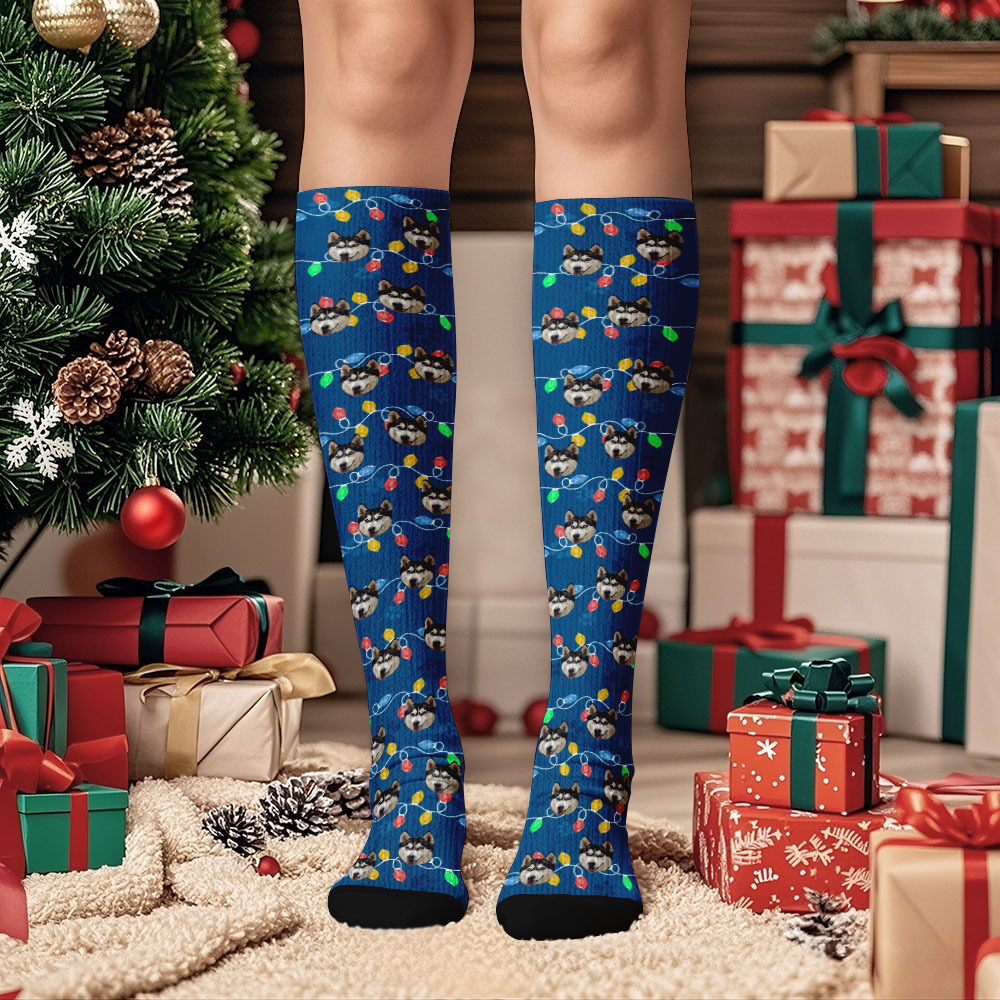 Christmas Gifts Custom Face Knee High Socks Personalized Socks Merry Christmas - MyPhotoSocks