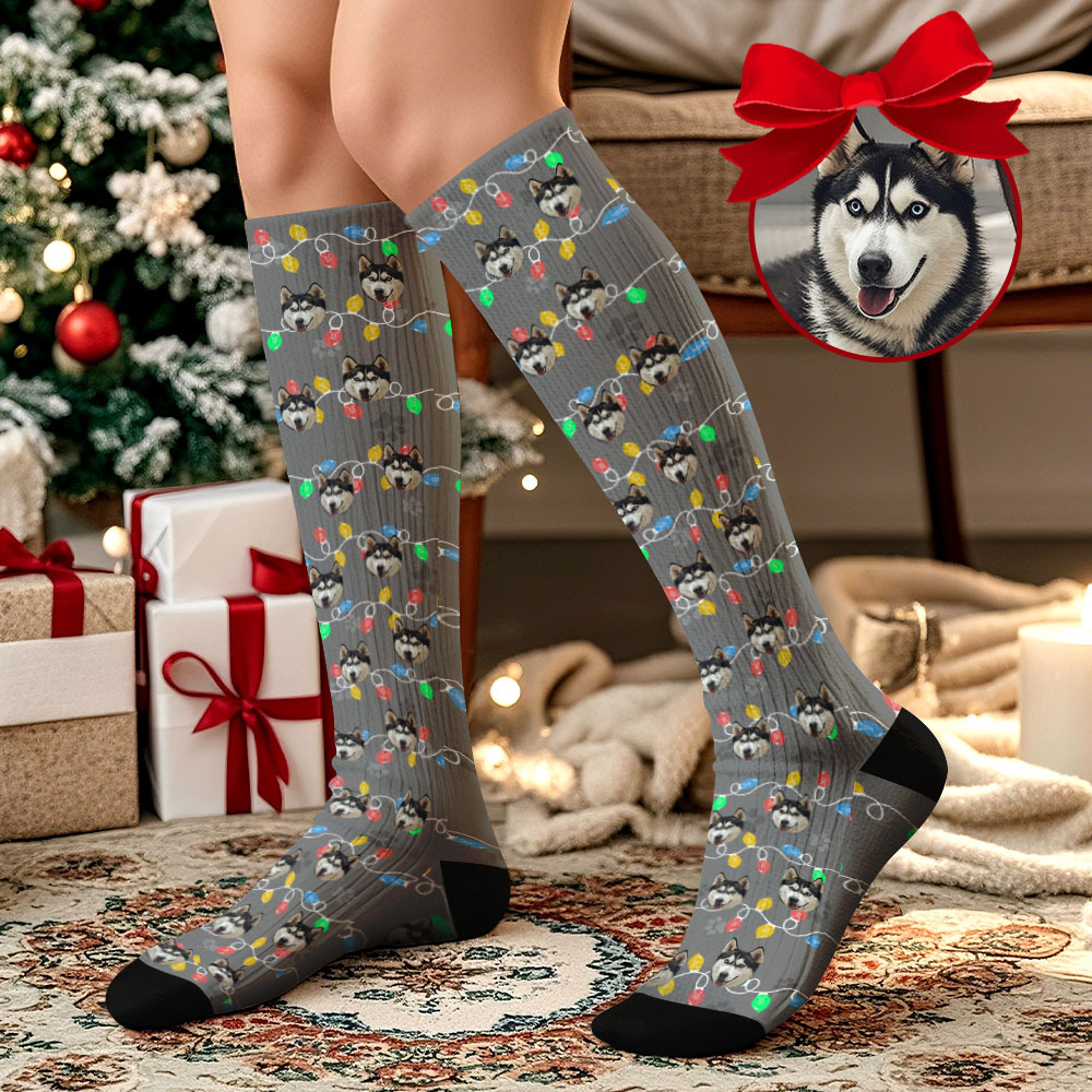 Christmas Gifts Custom Face Knee High Socks Personalized Socks Merry Christmas - MyPhotoSocks