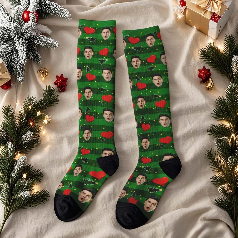 Christmas Gifts Custom Face Knee High Socks Personalized Socks Merry Christmas - MyPhotoSocks