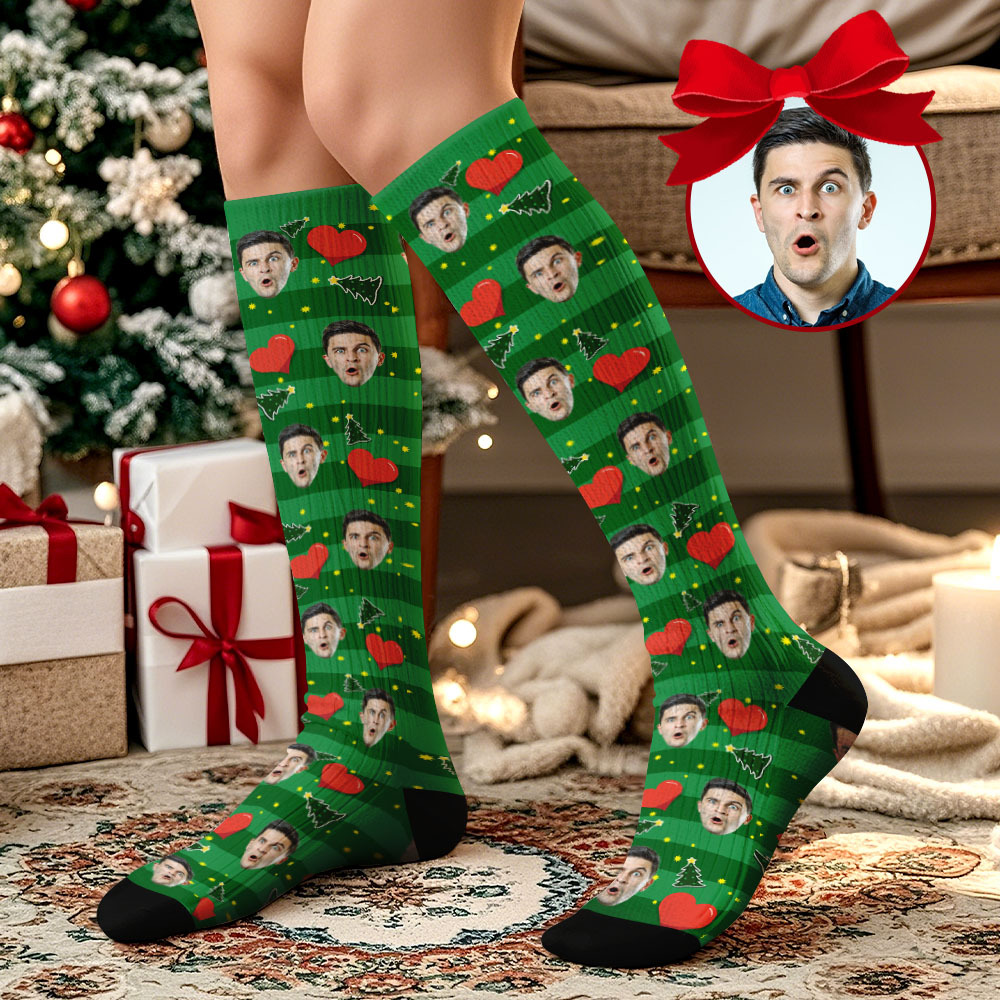 Christmas Gifts Custom Face Knee High Socks Personalized Socks Merry Christmas - MyPhotoSocks