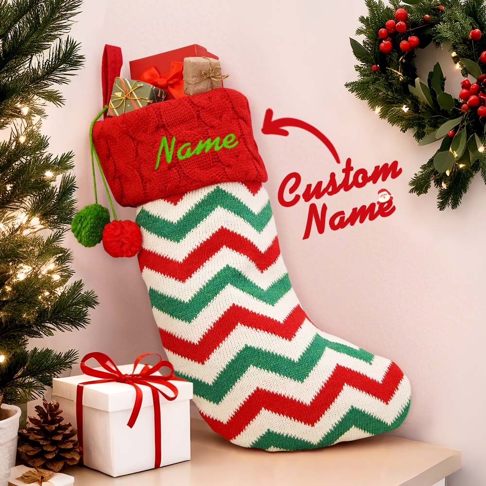Custom Name Christmas Decoration Knitted Christmas Socks Christmas Gift Bag Candy Bag Knitted Elk Socks - MyPhotoSocks