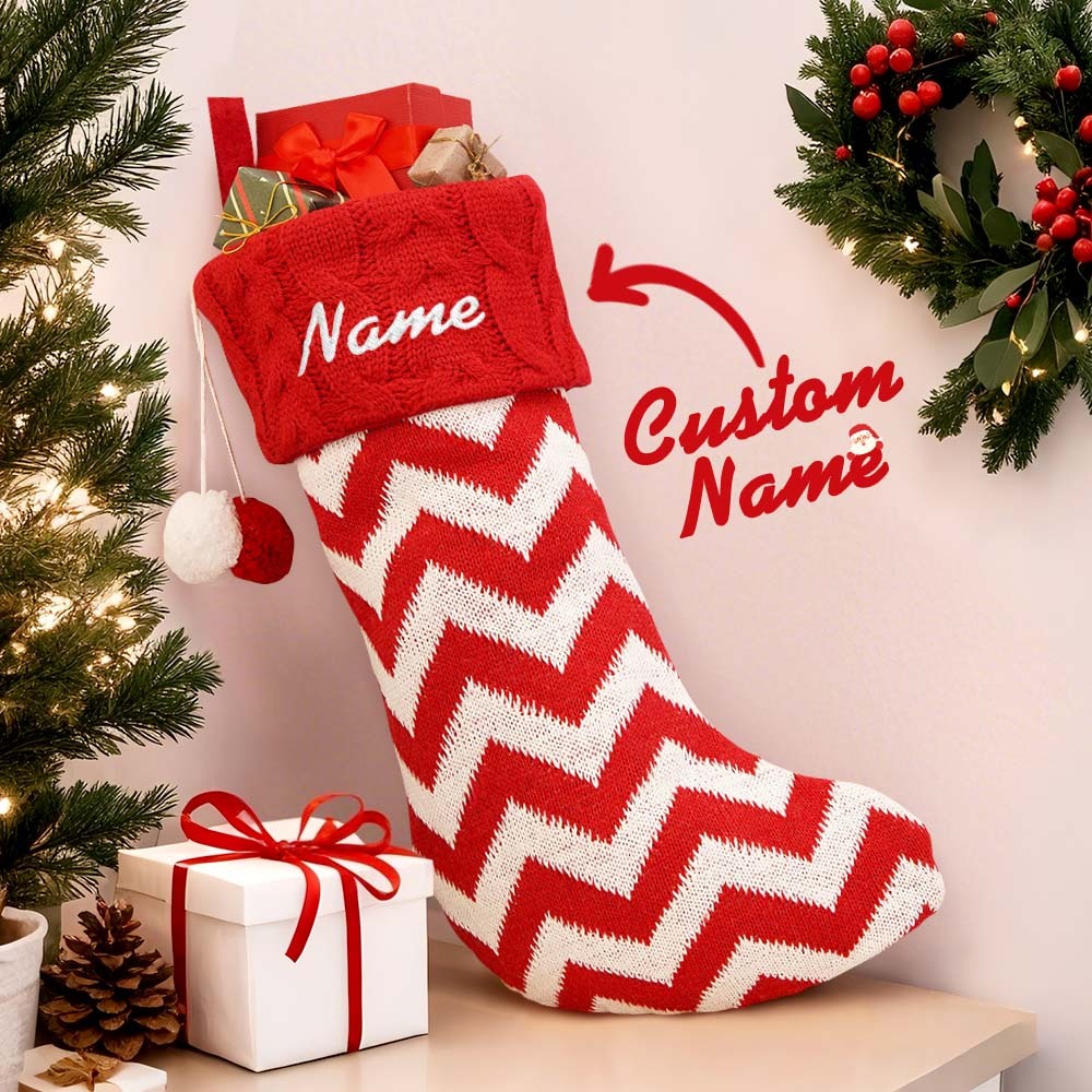 Custom Name Christmas Decoration Knitted Christmas Socks Christmas Gift Bag Candy Bag Knitted Elk Socks - MyPhotoSocks