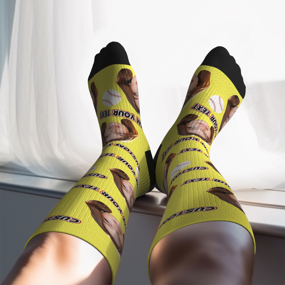 Custom Knee High SocksPhoto and Text Yellow Upgrade Custom Breathable Knee-high Compression Socks - MyPhotoSocks